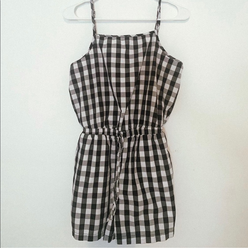 black and white gingham romper